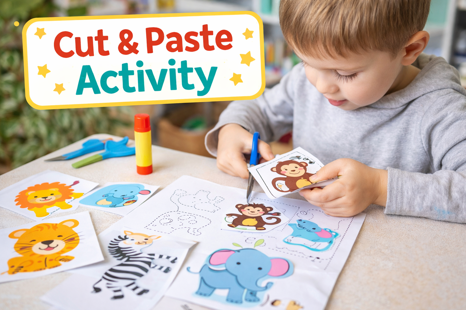 Wild Animals Cut & Paste Activity Book for Kids – Printable PDF Learning Game - Image 5