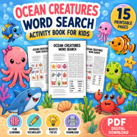 Ocean Creatures Word Search Activity Book for Kids