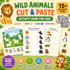 Wild Animals Cut and Paste Activity Book