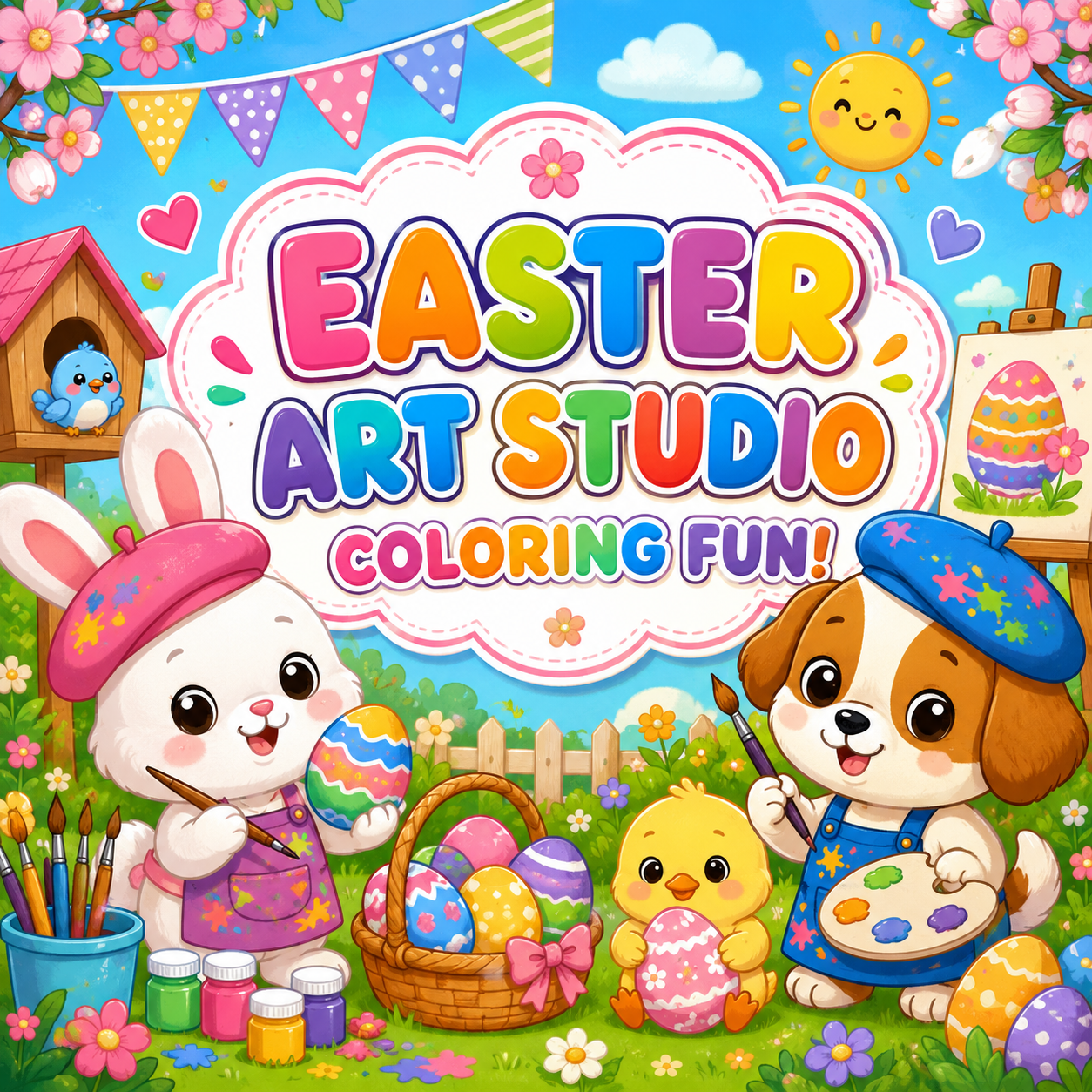 Easter Art Studio Coloring Book for Kids | Cute Animals & Spring Coloring Pages PDF Printable