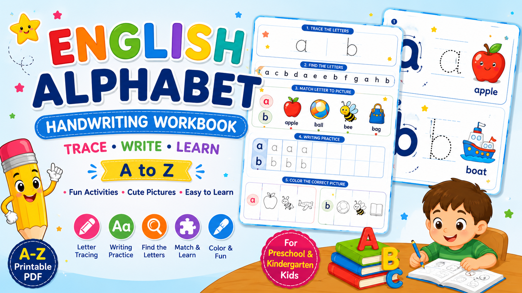 7 Fun English Alphabet Handwriting Workbook for Kids
