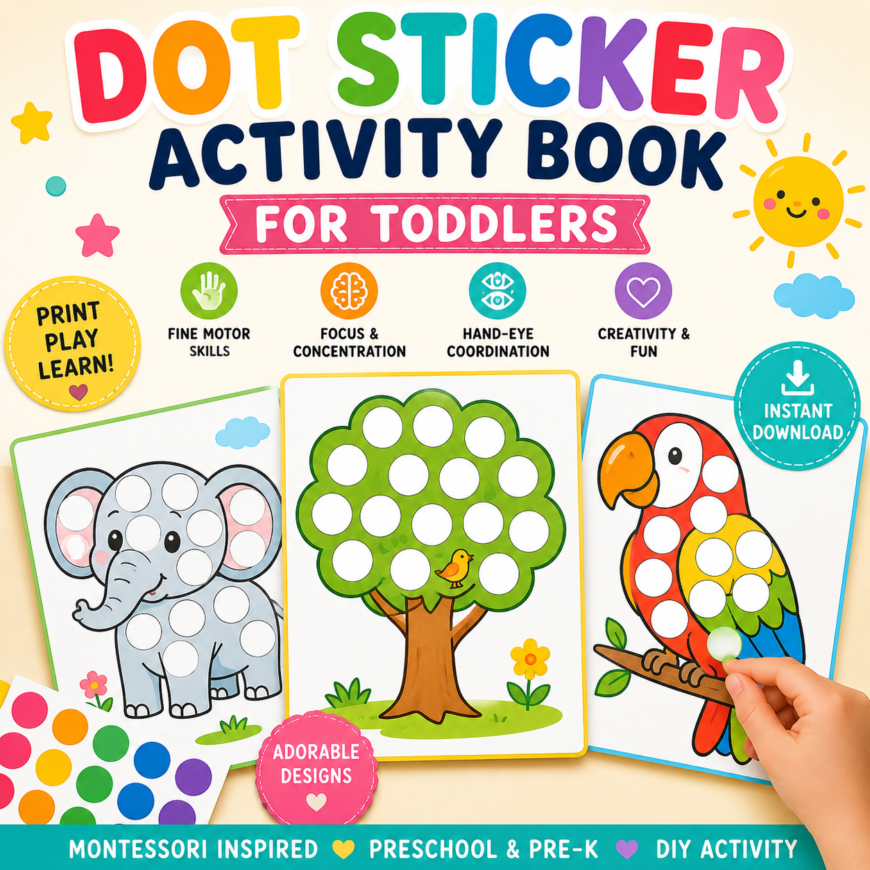 Dot Sticker Activity Book for Toddlers | Fine Motor Skills & Montessori Printable | Preschool & Pre-K DIY Craft | Instant Download