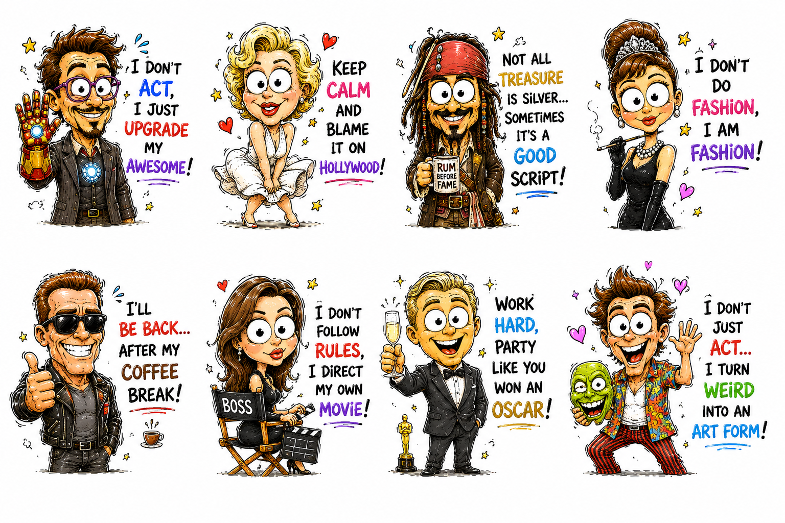 80 Funny Cartoon Clipart Bundle PNG | Cute Doodle Pack | Digital Download - Image 5
