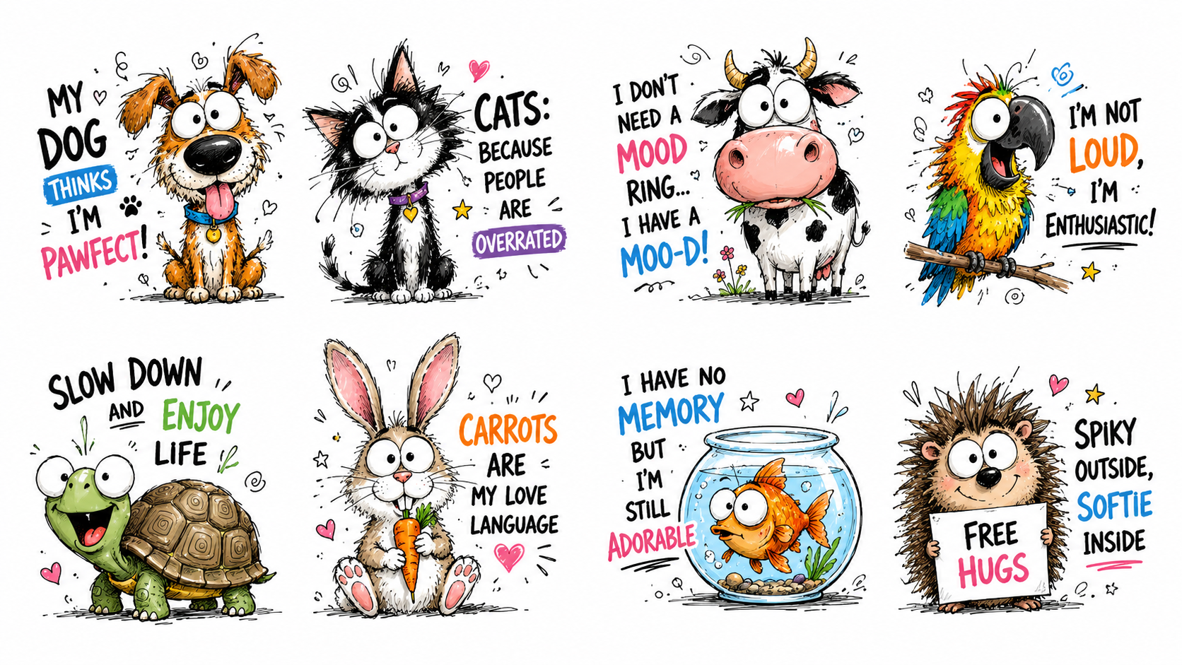 80 Funny Cartoon Clipart Bundle PNG | Cute Doodle Pack | Digital Download - Image 2
