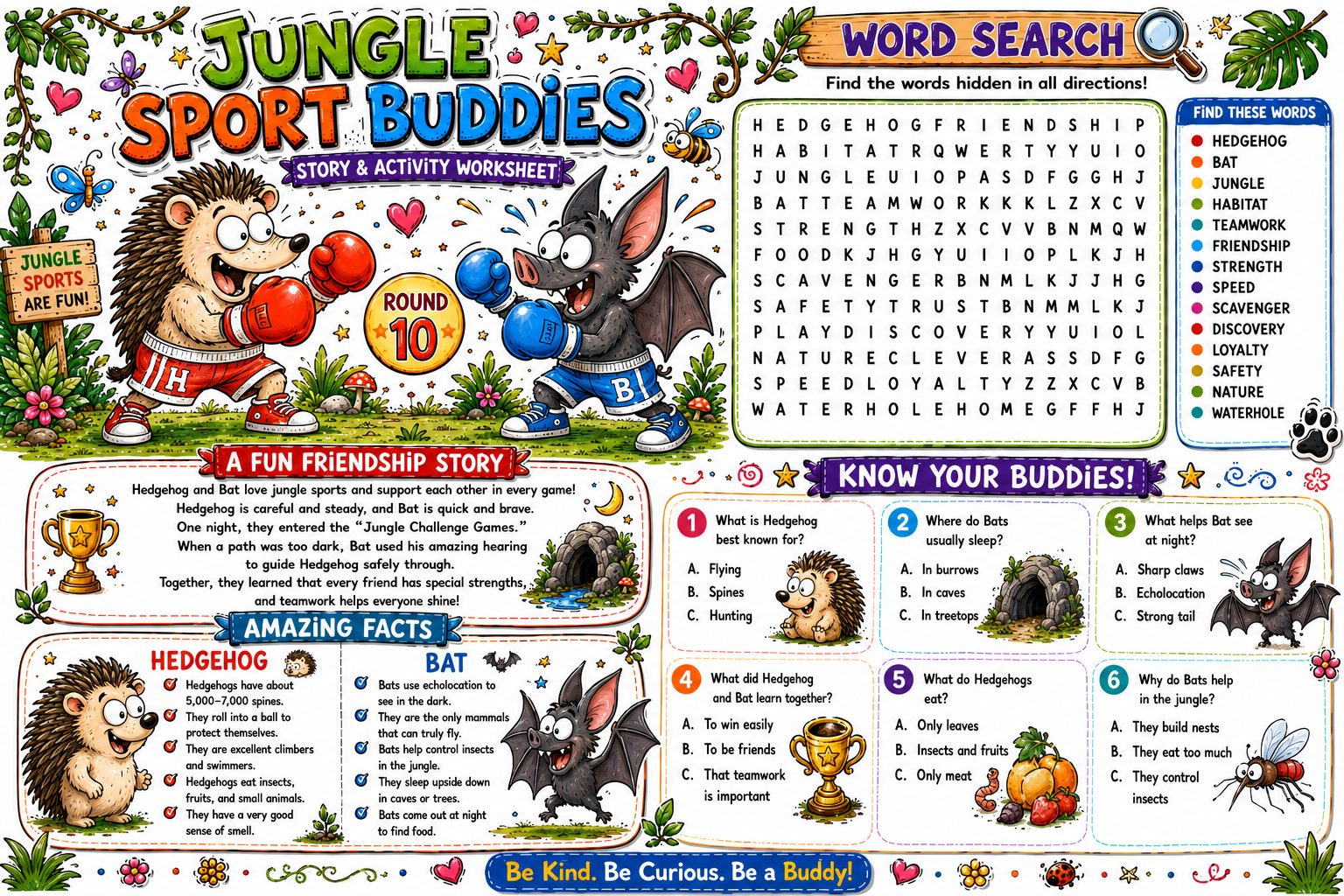 Educational Animal Characters Activity Book for Kids Ages 6-10 | Printable Learning Worksheets | Ocean & Jungle Buddies | Word Search, Quizzes & Fun Facts | Digital Download PDF - Image 5