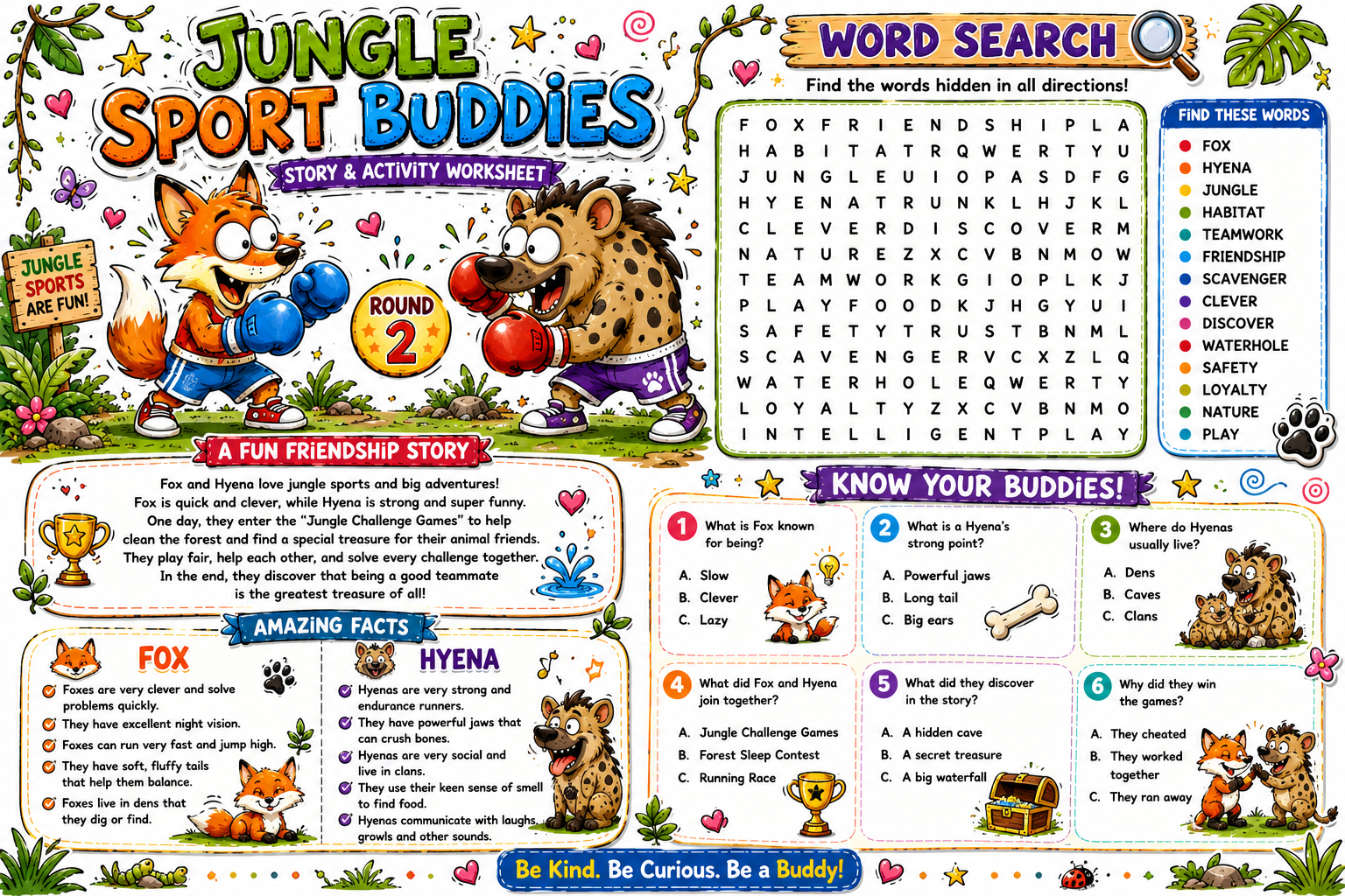 Educational Animal Characters Activity Book for Kids Ages 6-10 | Printable Learning Worksheets | Ocean & Jungle Buddies | Word Search, Quizzes & Fun Facts | Digital Download PDF - Image 3