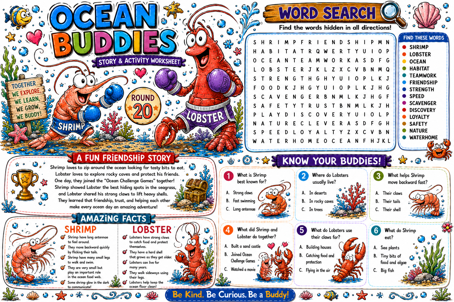 Educational Animal Characters Activity Book for Kids Ages 6-10 | Printable Learning Worksheets | Ocean & Jungle Buddies | Word Search, Quizzes & Fun Facts | Digital Download PDF - Image 2