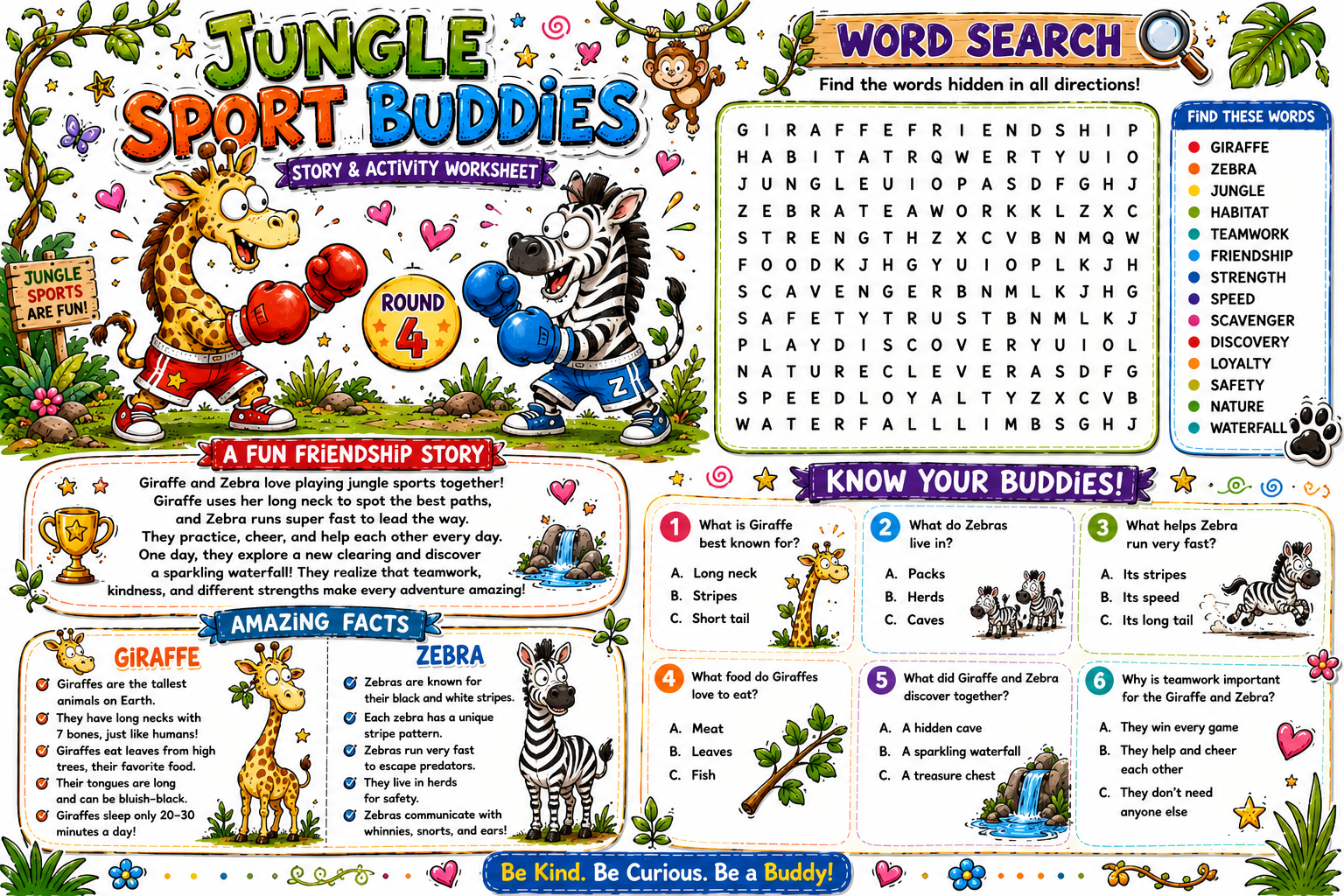 Educational Animal Characters Activity Book for Kids Ages 6-10 | Printable Learning Worksheets | Ocean & Jungle Buddies | Word Search, Quizzes & Fun Facts | Digital Download PDF - Image 4