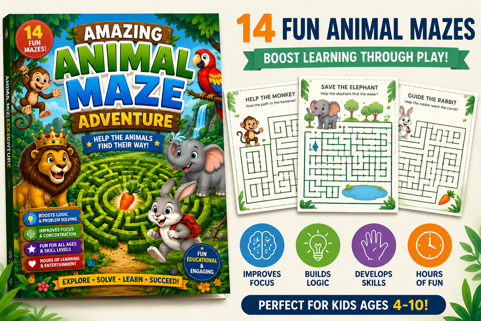 Animal Maze Adventure Book: A Fun Way to Boost Kids’ Learning and Problem-Solving Skills