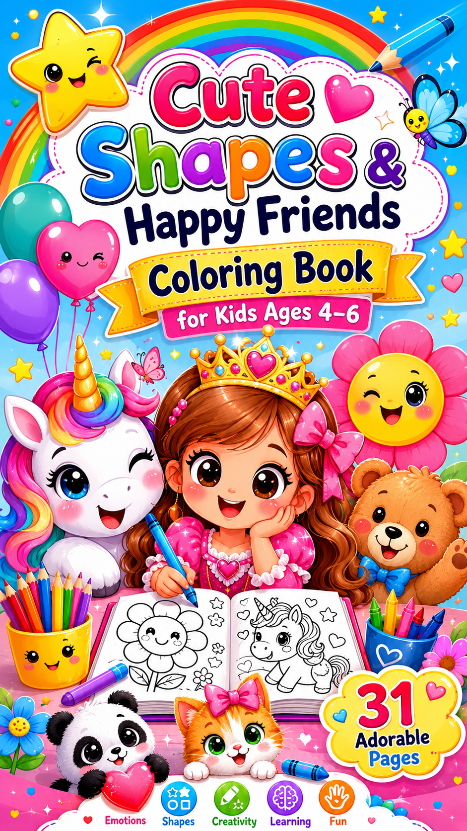 Cute Shapes Coloring Book for Kids Ages 4-6