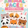 Cute Animal Faces Sticker Pack – 40 Adorable Printable Animal Stickers for Kids