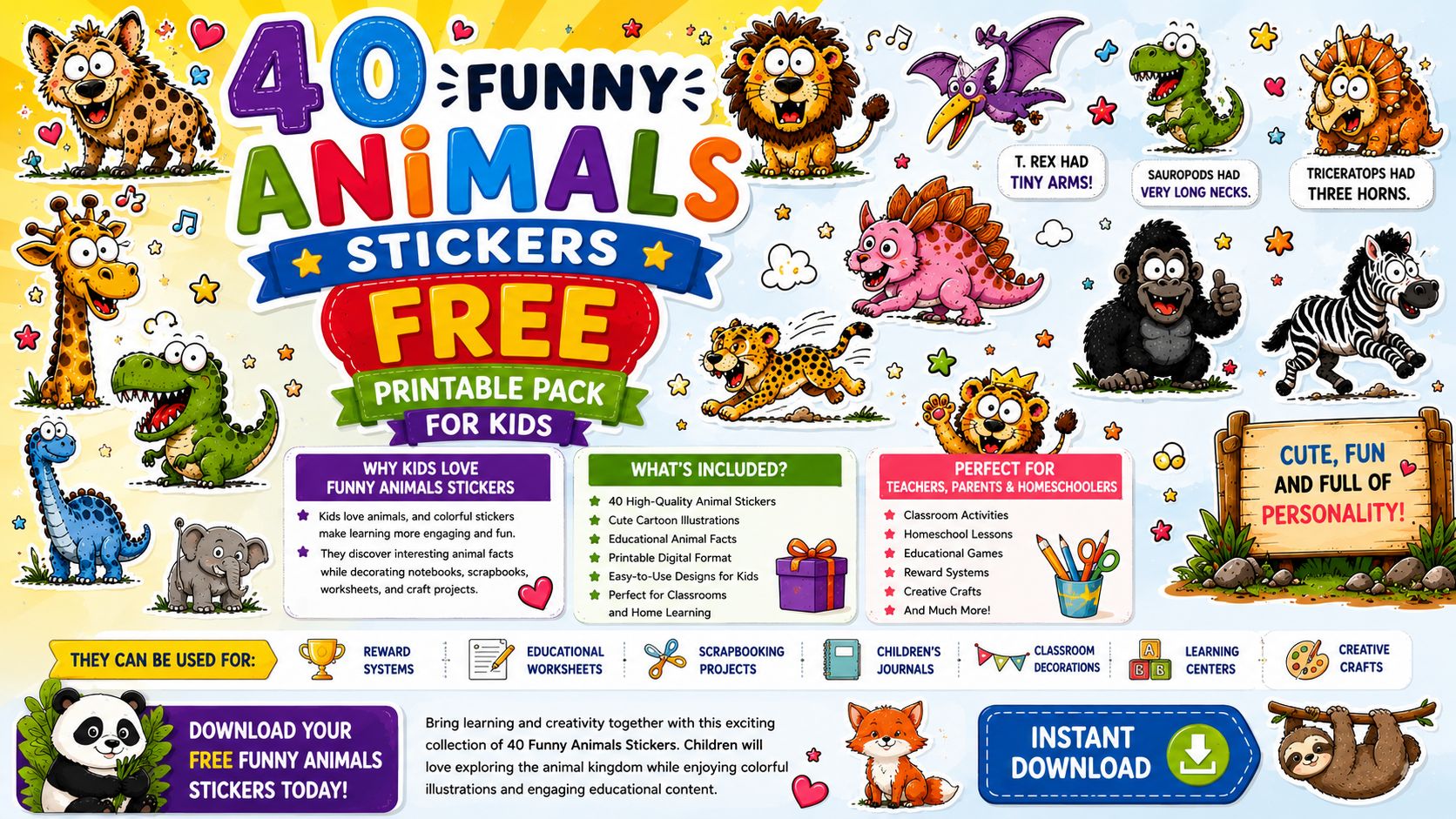 40 Funny Animals Stickers – Free Printable Animal Sticker Pack for Kids